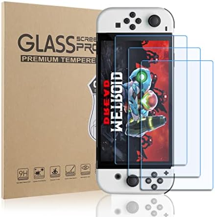 Защитно фолио от закалено стъкло XOCOY 3 бр., съвместими с Nintendo Switch OLED модел 2021, с висока реакция и защита от драскотини (7 инча)