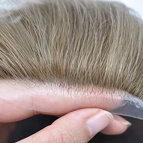 Перука за мъже, Подмяна на системата за коса, 0,03 мм, Ултра-мъжки Перуки с V-Образно деколте, Естествена Перука с линията на Растеж на косата за мъже, ЛИРИЧЕН КОСА (8 X 10,