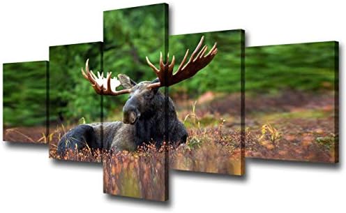 Лос Платно Стенно Изкуство Черни лосиные Рога Картина на Зелена гора Картина на Диви животни щампи Плакат и гравюри на Модерни