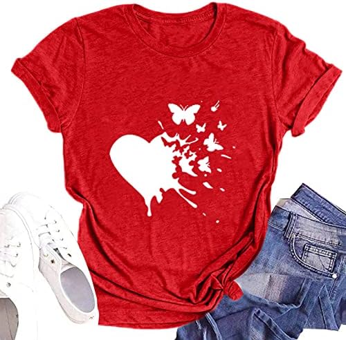 Ризи HUIHAIXIANGBAO за Жени, Дамски Ризи с Изображение на Сърце за Свети Валентин, Върхове с Принтом Пеперуди,