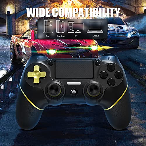 Подмяна на контролера на PS4, Безжичен гейм контролер Zamia Ps4, Съвместими с Ps-4/Pro/PC с двигатели с движение и аудиофункцией, мини-led индикатор, USB-кабел (black gold)
