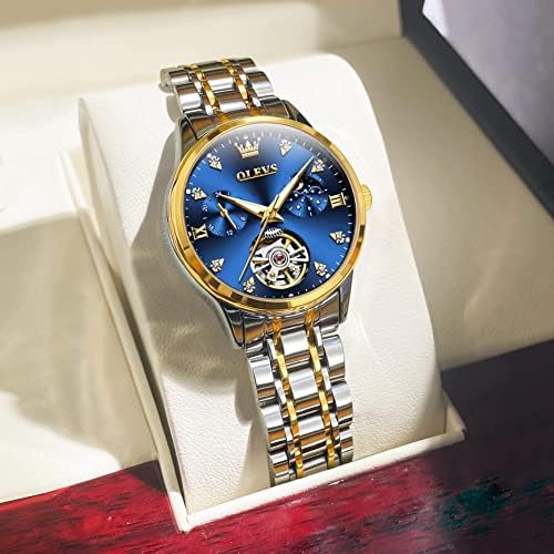 OLEVS Автоматични часовници за жени, Луксозни Златни и Сребърни Тънки Ръчен Часовник от Неръждаема Стомана Механичен Ръкохватката,