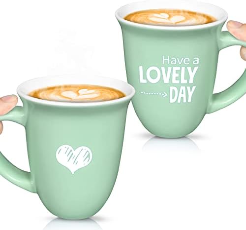 Кафеена чаша Have a Lovely Day (1 чаша) за жени 15 Грама Сладки Чаши Подарък за жени - Дайте Мигновена усмивка на лицето си с помощта на Тази хубава чаша - Мятно-зелени Красиви ?