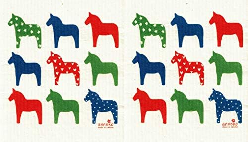 Шведското Кухненски кърпи Anneko /Дизайн порести тъкани, Направено в Швеция Multicolor Dala Horse (2-pk Multicolor Dala Horse)