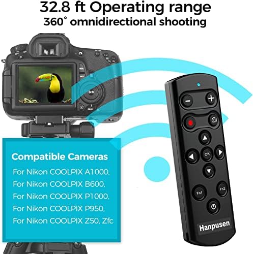 Дистанционно за управление на камерата, Nikon, HANPUSEN Bluetooth Безжично дистанционно за управление на камерата Nikon Zfc, Z7 II, Z6 II, Z50, ХЛАДЕН P1000, P950, A1000, B600, Заместител на Nikon ML-L7