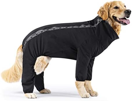 Костюм за защита от киша канадската куче малко, Боди за кучета от дъжд и сняг, Водоустойчив костюм за кучета върху цялото тяло, гащеризон за кучета (Черен, 22 (дължина