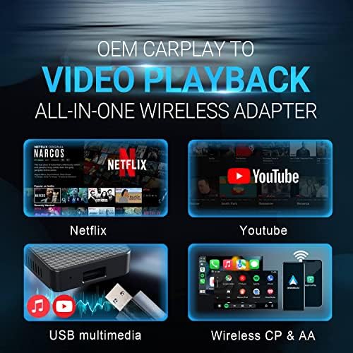 Безжичен адаптер CarPlay, вграден в Youtube, Netflix - Ottocast Play2Video видео адаптер Apple CarPlay С wi-fi CarPlay
