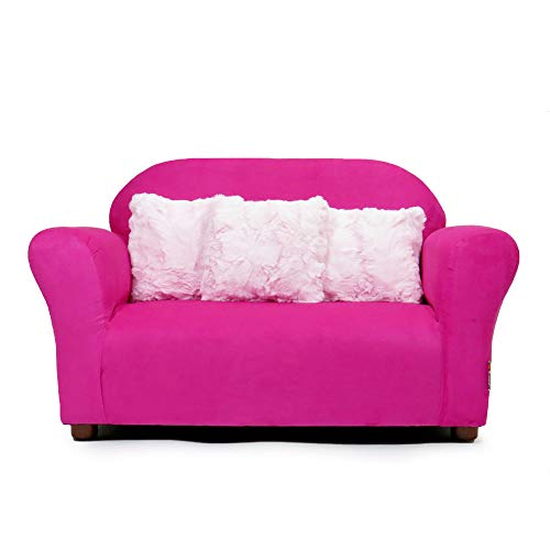 Детски диван Keet от плюш с възглавници, ярко розово
