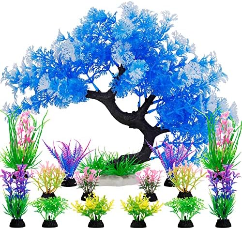Украса за вашия аквариум MyLifeUNIT, 15 опаковки изкуствени аквариумни растения, определени дървета за декор на аквариум (Bule Set)