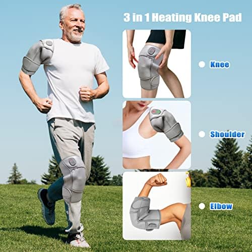 [Обновен] 2 Ястия за коляното, Електрически Масажор за коляното 3 в 1 с вибрация за облекчаване на болки в коляното, рамото, лакътя, Наколенник с подгряване, Обвивка от
