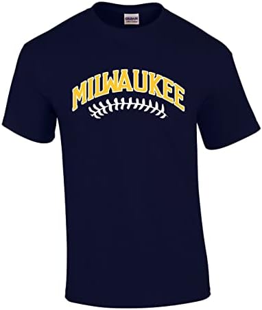 Мъжки t-shirt Бейзболен отбор Уисконсин в Милуоки Бейзбол екип Цвят Тъмно синьо и Жълто Дантела Тениска с Къс ръкав Графична Тениска-Тъмно Синьо-XXXL