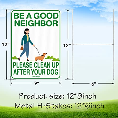 Знаци Faittoo Убирай за моето куче, (4 опаковки) 12 x 9 Двустранен с метален Н-образен пръстен Знаци Не какать за косене на трева, Не какать на кучето, за двора, Водоустойчив