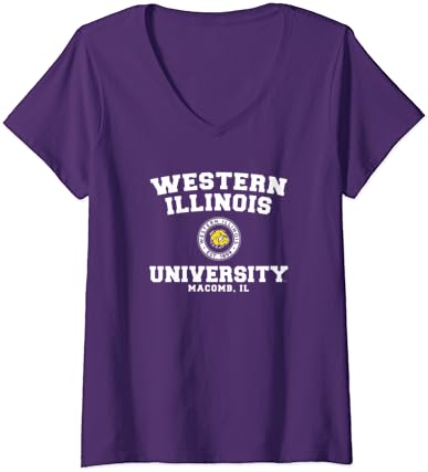 Дамски Кожени Тениска с Кръгла Икона на Университета в Западен Илинойс с V-образно деколте