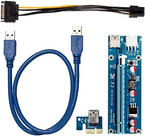 QNINE PCIe Странично 6 Pack, Карта на адаптера GPU Странично, Удължител PCI Express от 1X до 16X, удължителен кабел USB 3.0 за графични карти, за да майнинга, 6-пинов захранващ кабел MOLEX-SAT