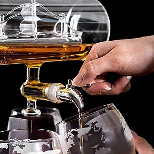 Набор от графинов за уиски whisky decantador с 4 чаши и подложки от дъб, Уникална Опаковка за уиски, ром и алкохолни