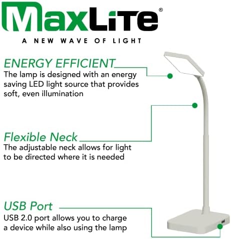 Настолна ЛАМПА MaxLite 4W LED Slim 3000K, USB Порт, Бяла тапицерия