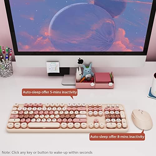 Кафява Комбинирана безжична клавиатура и мишка, Цветна безжична клавиатура в стил ретро с кръгли капачки за ключове,