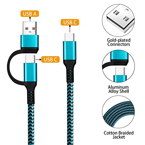 USB кабел C-USB C, 60 W, 3 комплекта Кабели за бързо зареждане, 6 фута, кабел за зареждане QC & PD 2-в-1 от USB-A/C Type