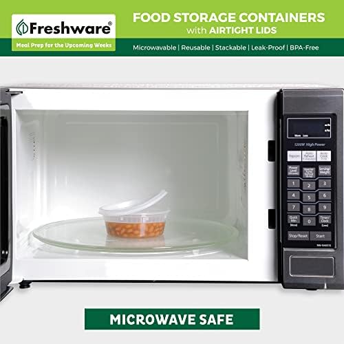 Контейнери за съхранение на храна Freshware [50 комплекти] Пластмасови контейнери за деликатеси обем 8 унции с капаци, За Слуз, Супи, Готвене | Не съдържа BPA | Штабелируемые