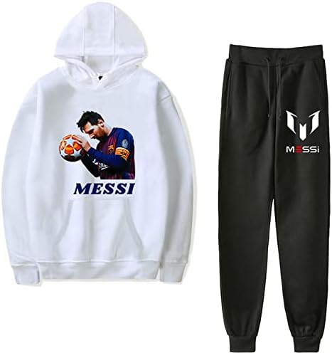 BenLP Messi, Пуловер, Блузи с руното облицовка + Панталони за бягане за юноши, 2 броя, Ежедневно Облекло с Качулка, Блузи с дълъг Ръкав, Комплект за Възрастни