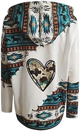 Блузи с коне за жени, пуловер, hoody Западен ацтеките, етнически реколта ежедневни блузи с качулка и дълъг ръкав, с джоб