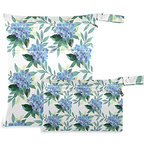 visesunny Blue Flowers 2 бр., Влажна чанта с джобове с цип, Моющаяся, Множество, Голям за Пътуване, плаж, басейн,