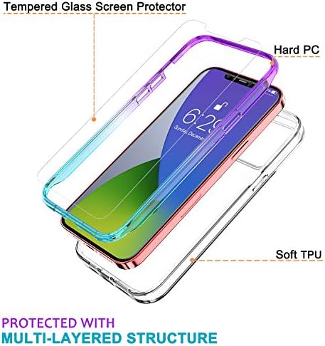 Калъф DOOGE за iPhone 12/12 Pro, Тънък Кристално Прозрачен калъф с 2 пъти защитно фолио от закалено стъкло [Подсилена
