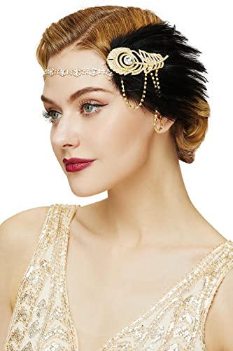 BABEYOND 1920s превръзка на главата с хлопками Гэтсби 20s костюм с кристали за жени (златен)
