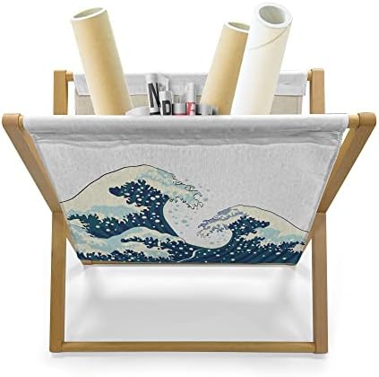 Стойка за списания и книги Ambesonne Waves, Японска Илюстрация Канагавы На Тема Морски сърф в Океана С Воден Модел, Подови Закачалка