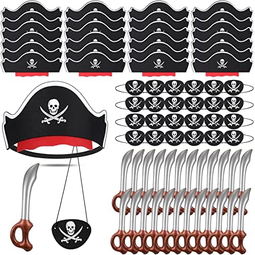Charniol, 72 предмет, забавен комплект за пиратски партита, включва 24 филц шапки, с превръзка на очите и надуваеми мечове за костюм за Хелоуин, карнавалните подпори за фо?