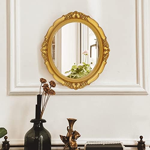 Eaoundm 13,1x14,8 инча Декоративно Стенно Огледало, Реколта Висящи Огледала за Спални, Хол, Декор за Шкафа, с Овална форма (Златен)