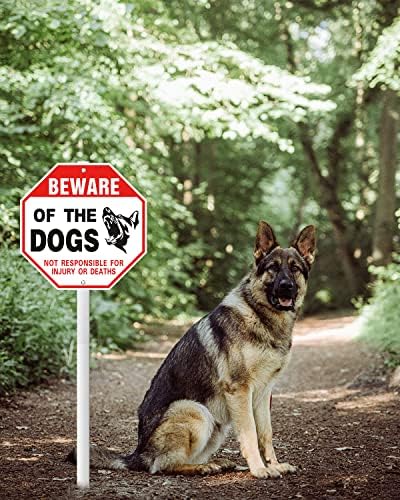 SWEETAPRIL Знак Пази се от кучето, Изцяло Алуминиев, 28-инчов perfekt-знак с кольем, табели Пази се от кучето, за ограда - Защита от ултравиолетови лъчи и атмосферни влияния
