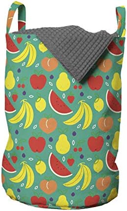 Чанта за дрехи Ambesonne Fruit, Лятна Композиция от Дини, Банани, Персиковых Круши, Ягоди, Лимони, Кошница за дрехи