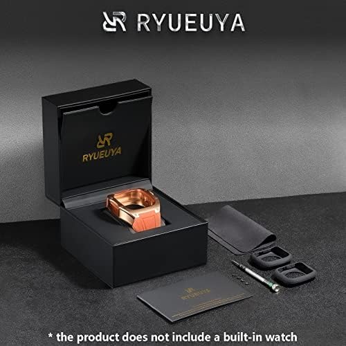 Луксозен дизайнерски здрав метален корпус RYUEUYA с каишка, съвместима с Apple Watch Серия 8/7 45 мм и SE/6/5/4