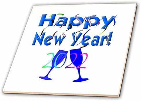 Триизмерен образ на големия син писма честита Нова година честита Нова година и сини чаши за напитки - плочки (ct_350841_1)