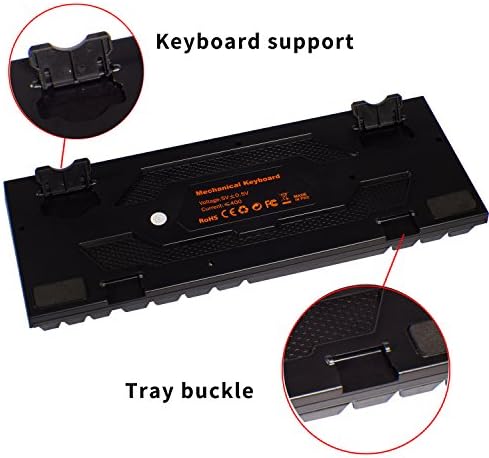 Жичен Механична клавиатура с подсветка 87 клавиши за Превключване режима на осветление с цветна led подсветка и Ергономичен Дизайн поставка за китките (черен)