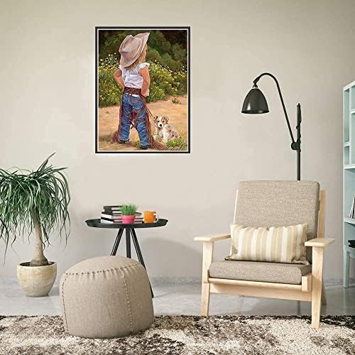 5D САМ Диамантен Комплект за рисуване за възрастни, Малък Каубой с Кучето Уестърн Американа Родео Bronco за Деца 30х40 см/11,8x15,8 инча