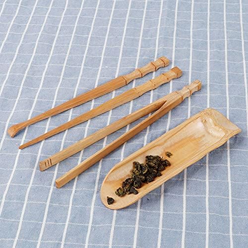 Бамбук Китайски Чай набор от Gongfu, Аксесоари за Чай набор от естествен бамбук 4шт с една Чаена лъжица, Чаена Лъжичка,