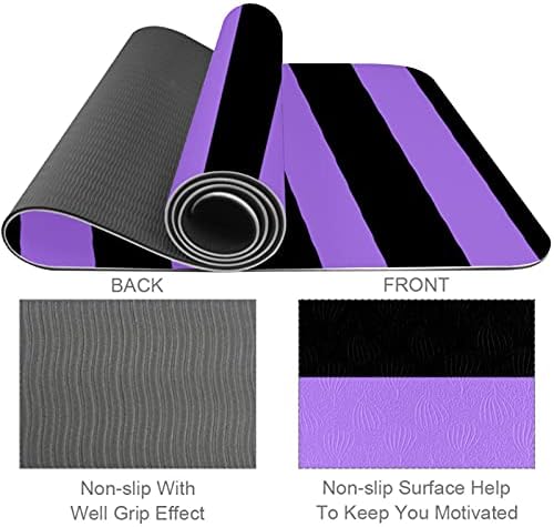 Висококачествени дебели килимче за йога Siebzeh в черно-лилаво райе с модел от екологично чист каучук за здраве
