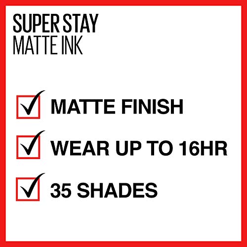 Течна червило на Maybelline Super Stay Matte Ink за грим, Стабилен, удароустойчив цвят, носи до 16 часа, Романтична, ярко розово, 1 брой