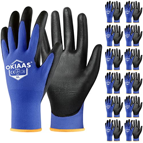 Предпазни работни ръкавици OKIAAS, сини, 12 двойки, Нитриловые Работни ръкавици toolant с дръжка - 12 чифта, Черни, Са идеални за леки работи, Големи