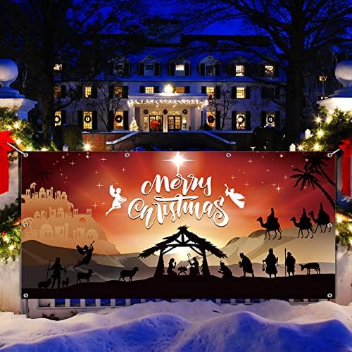 Коледен Коледен Банер за Гаражни врати, Много Голям Текстилен Коледен Фон за Коледната Сцена, на Фона на Фотобудки, Табела в