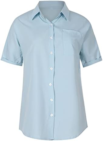 Дамска Блуза Vneck Лято Есен с Къс Ръкав 2023 Копчета Основна Блуза, Риза за Дами в