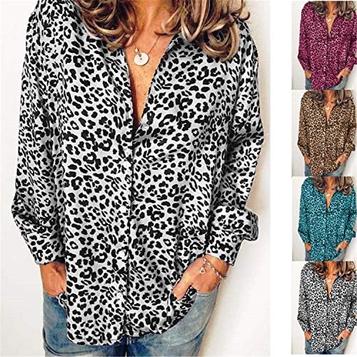 Дамска блуза Andongnywell с принтом Леопард, Свободна Леопардовая Риза с Дълъг ръкав и V-образно деколте, Потници, Блузи, Тениски