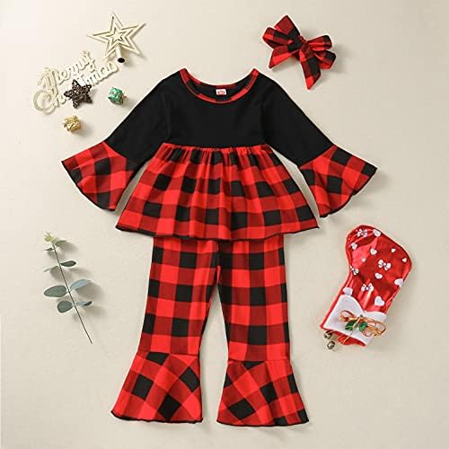LEBOLONG/ Комплект коледно облекло за деца-Малки момичета; Есенни и Зимни Облекла за момиченца в червено и черна клетка
