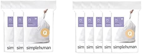 simplehuman Code Q Специално подбраните торби за боклук с завязками в опаковки-дозаторах, по 60 броя, 50-65 литра на белия цвят и Code Q Специално подбраните торби за боклук с завя
