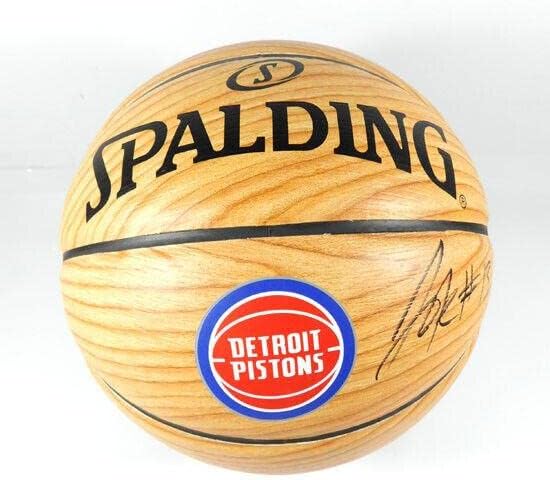 Подписан Niki Окафор 13 NBA Pistons С Автограф Spalding Wood Grain Баскетбол - Баскетболни Топки с автографи