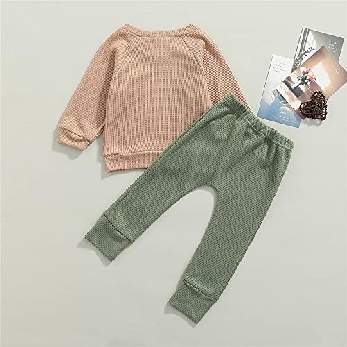 Комплект дрехи за малките момичета От сърце Любов, есенно-зимна памучен тениска с вафли, Блузи, Дълги Панталони с цветен