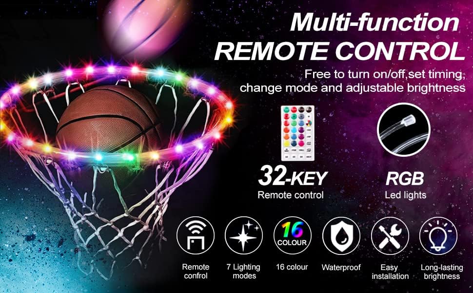 Led баскетболни тела Yomais, улични баскетболни рамкова осветителни тела с дистанционно управление, 17 цвята, 7 режима на