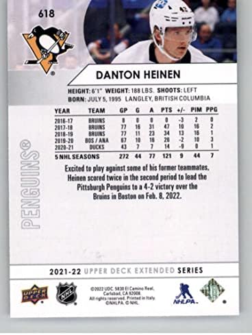 2021-22 Разширяване на Горната палуба 618 Хокейна карта на Дантон Хайнена Питсбърг Пингуинс в НХЛ
